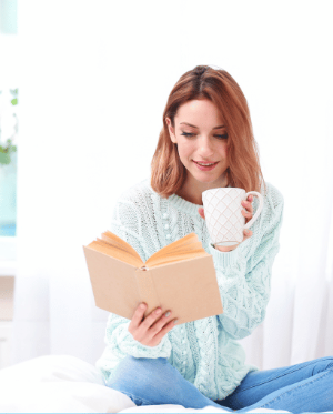 woman reading book